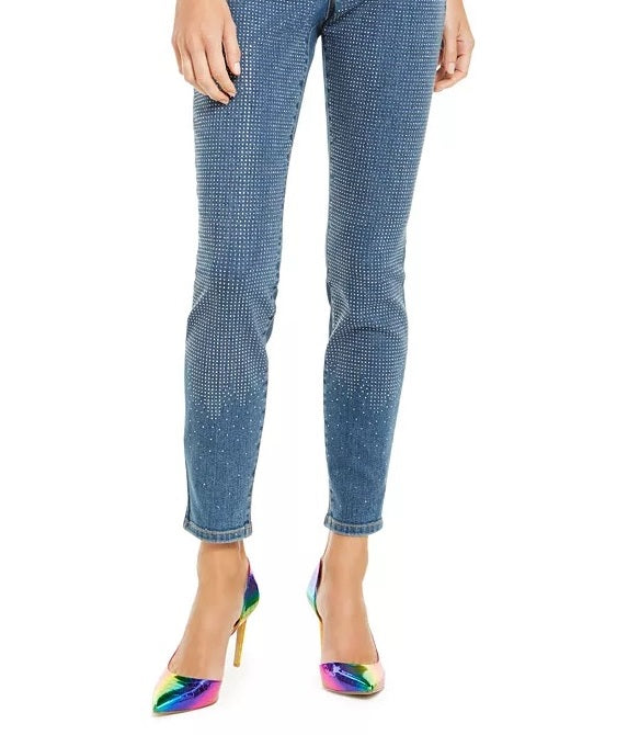 INC International Concepts Women's Petite Embellished-Front Skinny Jeans Blue Size 6