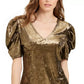 INC International Concepts Women's Velvet Puff-Sleeve Top Gold Size Medium