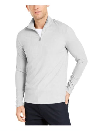 Alfani Men's Lightweight Ribbed Quarter Zip Pullover Grey Size Medium