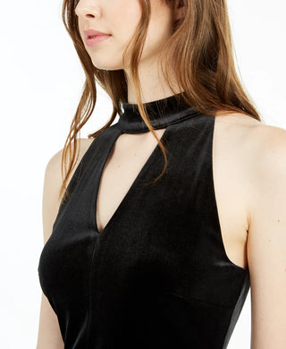 Bar III Women's Sleeveless Keyhole Velvet Sheath Dress Black Size XX-Large