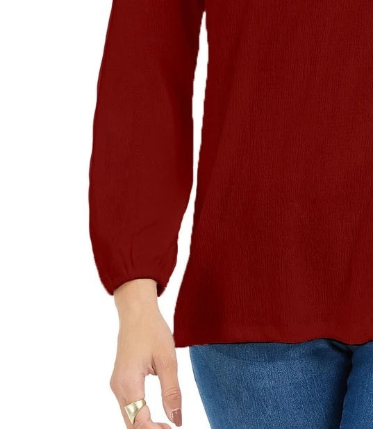 Style & Co Women's Crochet-Yoke Top Dark Red Size X-Large