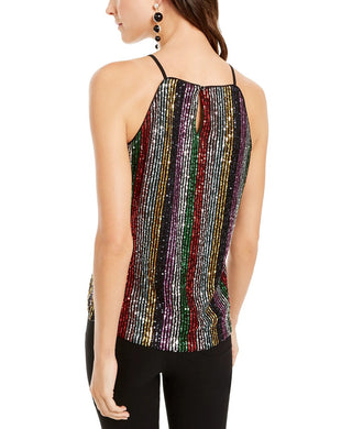 INC International Concepts Women's Sequinned Striped Top Black Size Small