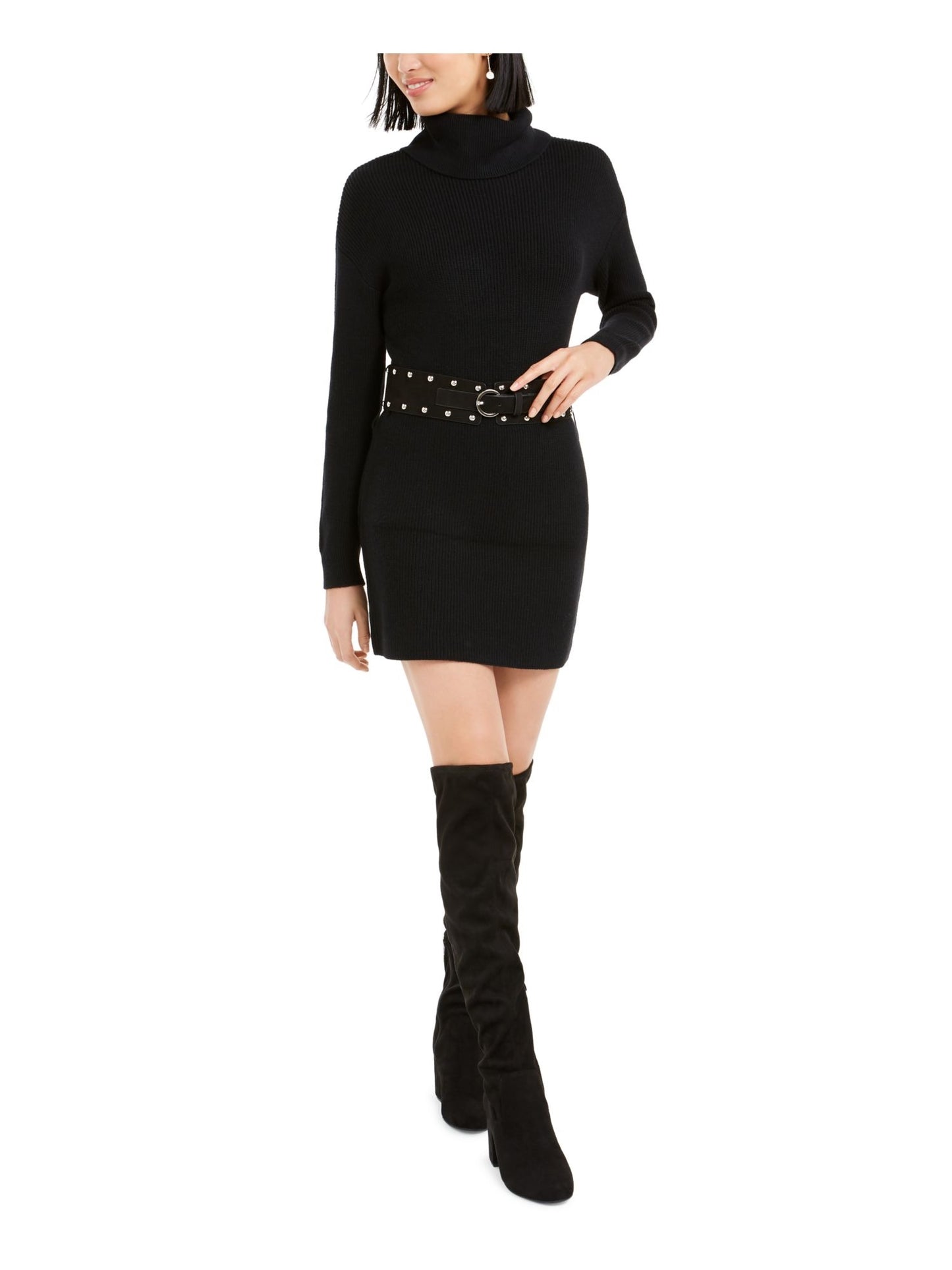 Bar III Women's Belted Sweater Dress Black Size Medium