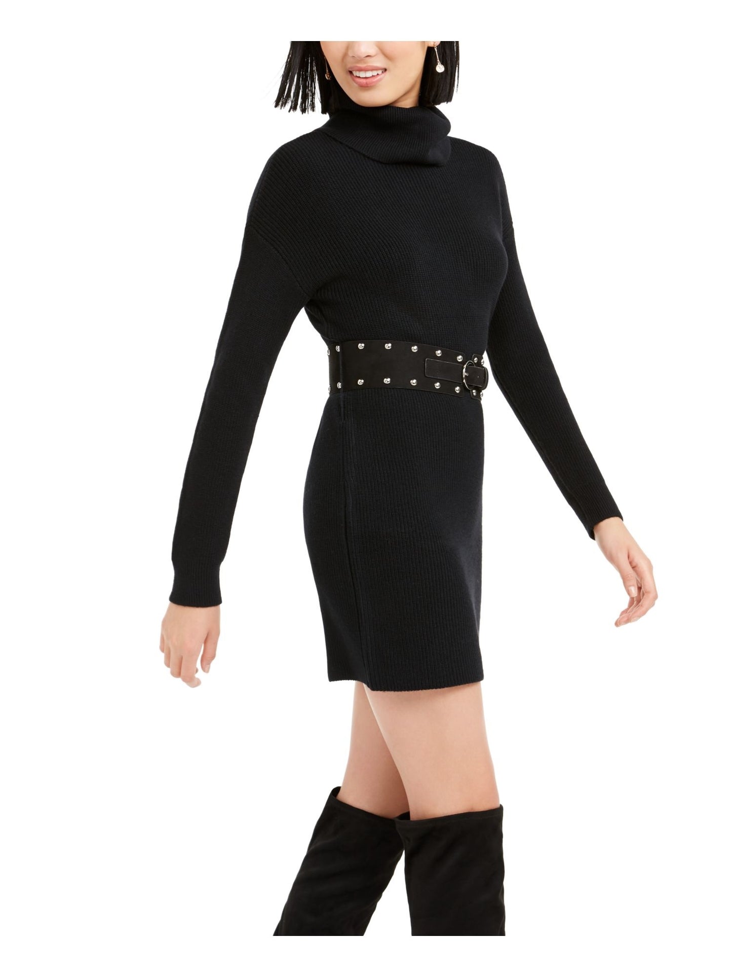 Bar III Women's Belted Sweater Dress Black Size Medium