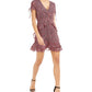 Bar III Women's Printed Ruffled Mini Dress Dark Red Size 2