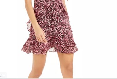 Bar III Women's Printed Ruffled Mini Dress Dark Red Size 2