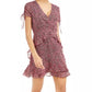 Bar III Women's Printed Ruffled Mini Dress Dark Red Size 2