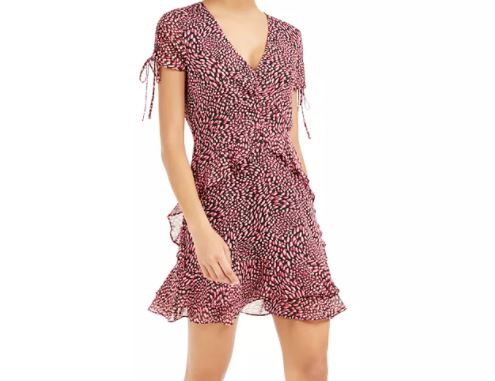 Bar III Women's Printed Ruffled Mini Dress Dark Red Size 2