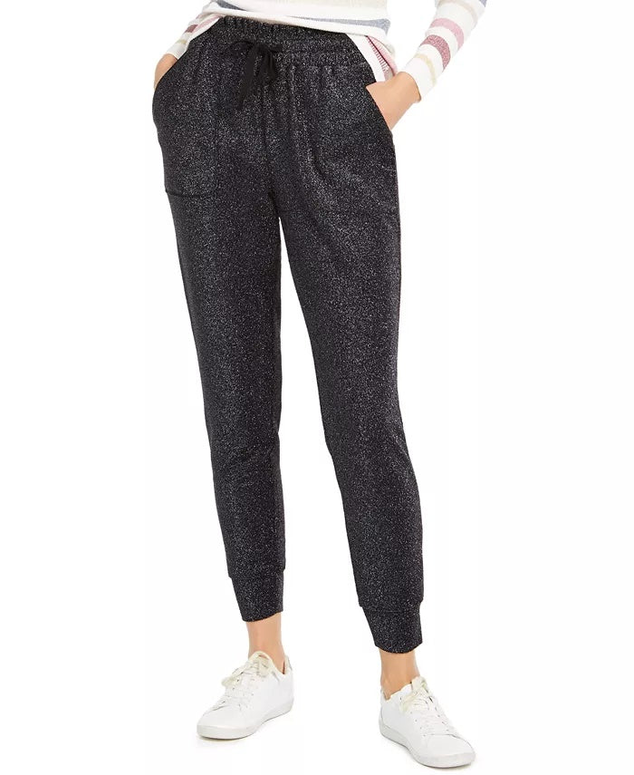 INC International Concepts Women's Sparkle Jogger Pants Black Size Small