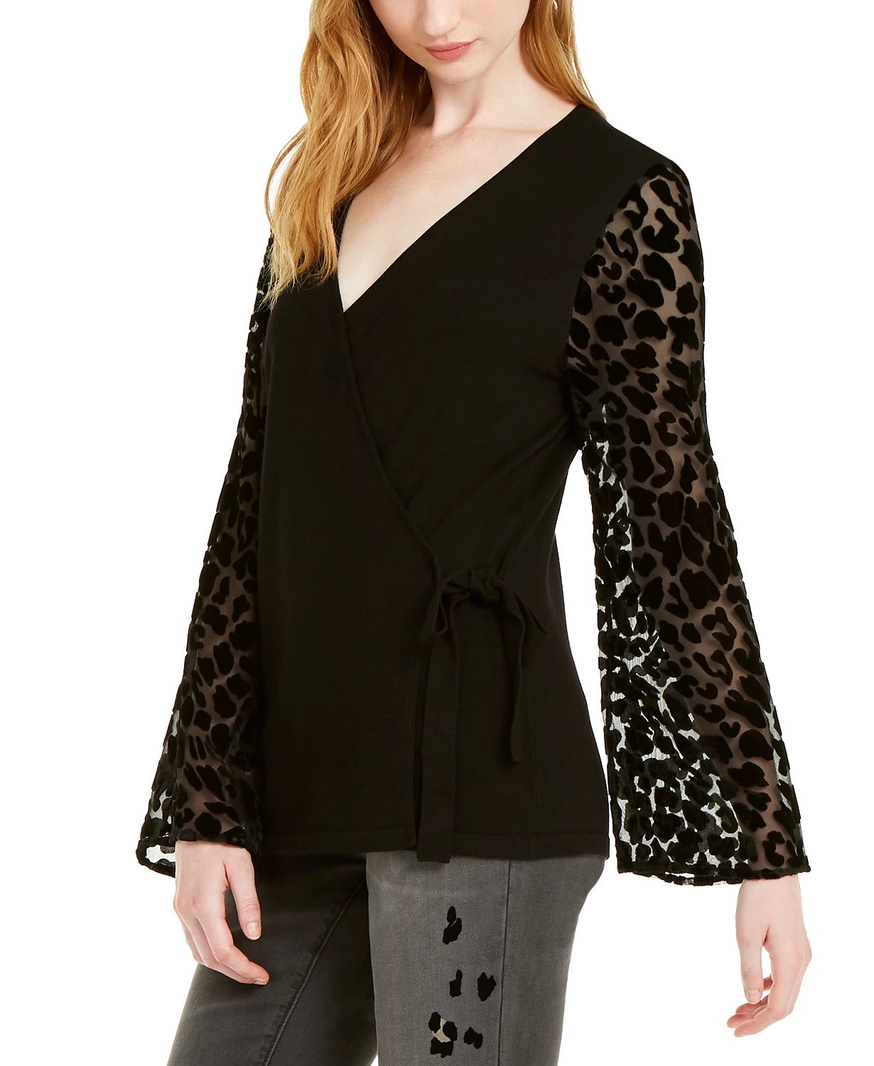 INC International Concepts Women's Leopard Print Velvet Burnout Sweater Black Size X-Small