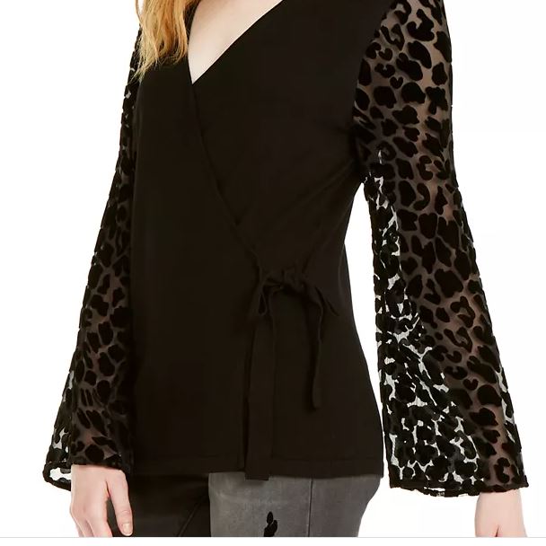 INC International Concepts Women's Leopard Print Velvet Burnout Sweater Black Size X-Small