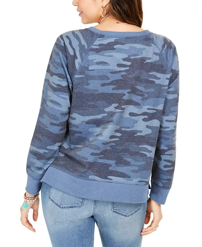 Style & Co Women's Camo Sweatshirt Blue Size Small