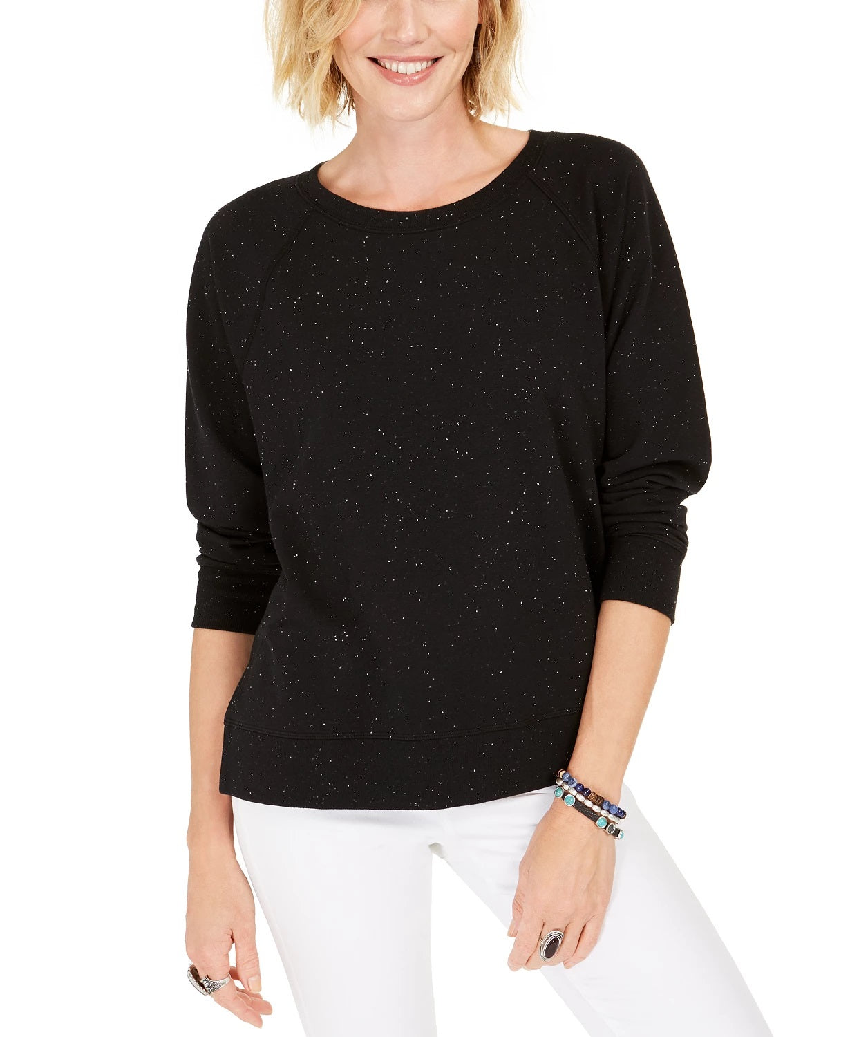 Style & Co Women's Speckled Sweatshirt Black Size Small