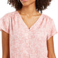 Style & Co Women's Floral Print Button Down Top Pink Size X-Large