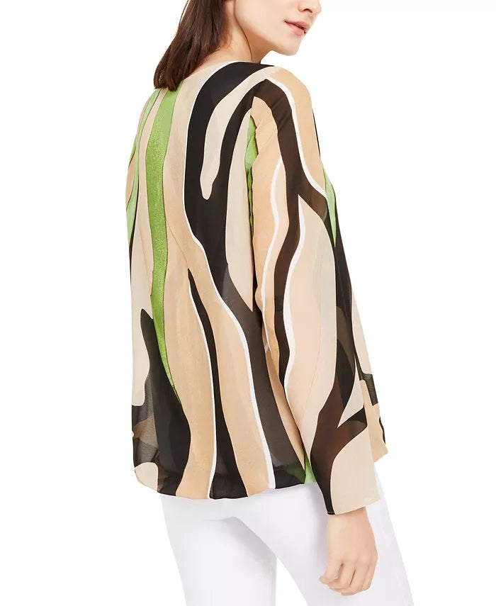 Alfani Women's Printed Angel Sleeve Top Beige Size Petite Medium