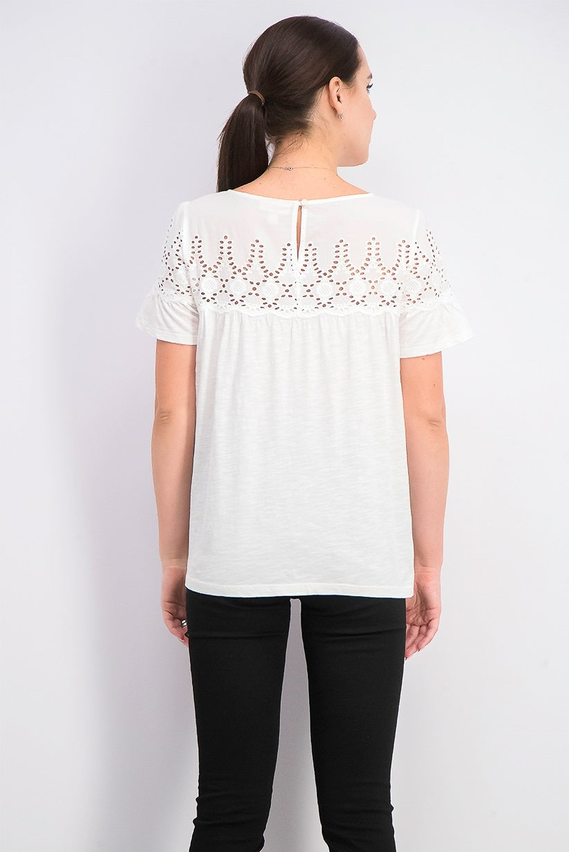 Style & Co Women's Cotton Eyelet Yoke Top White Size Large