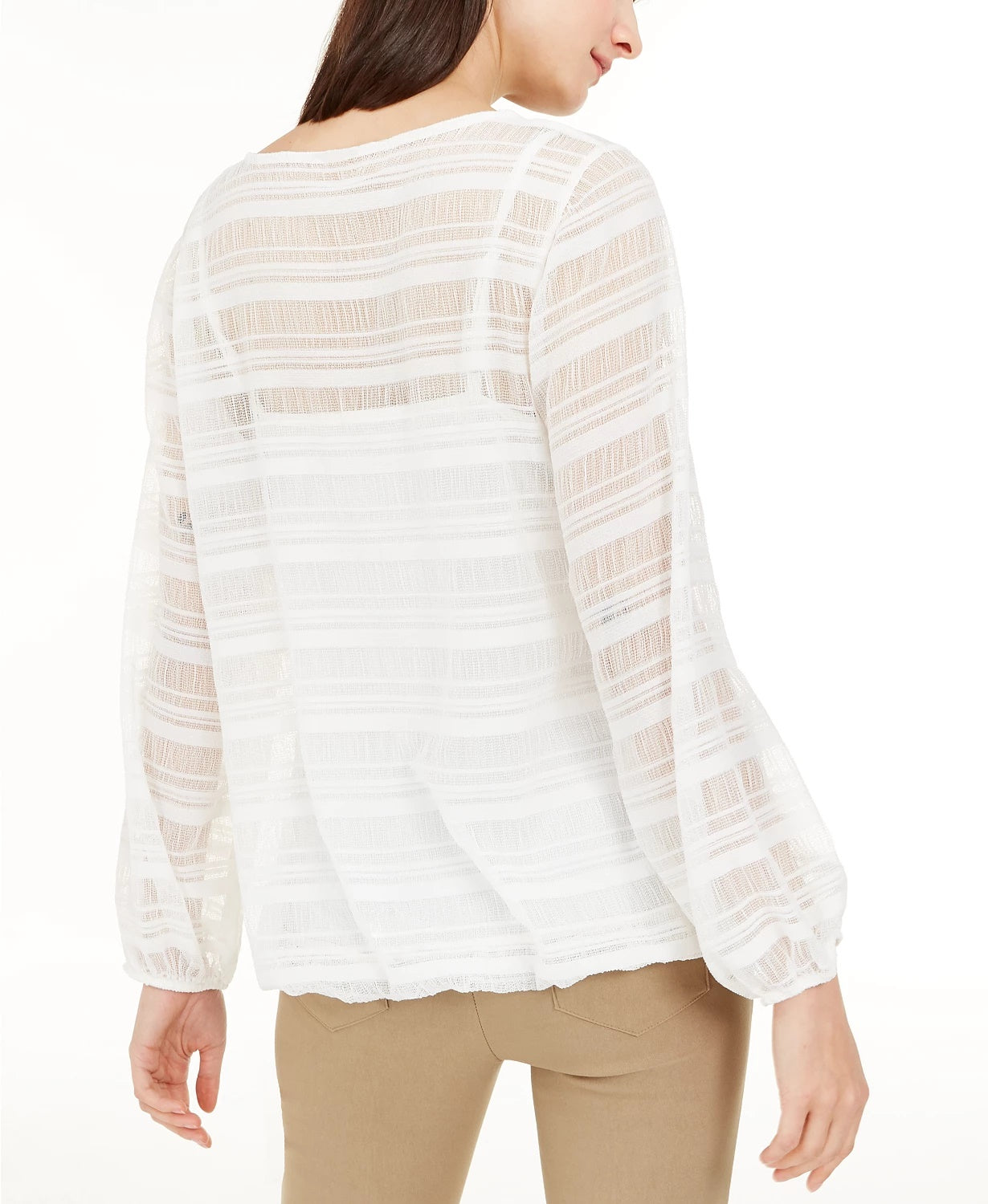 Alfani Women's Sheer Striped Top White Size Small