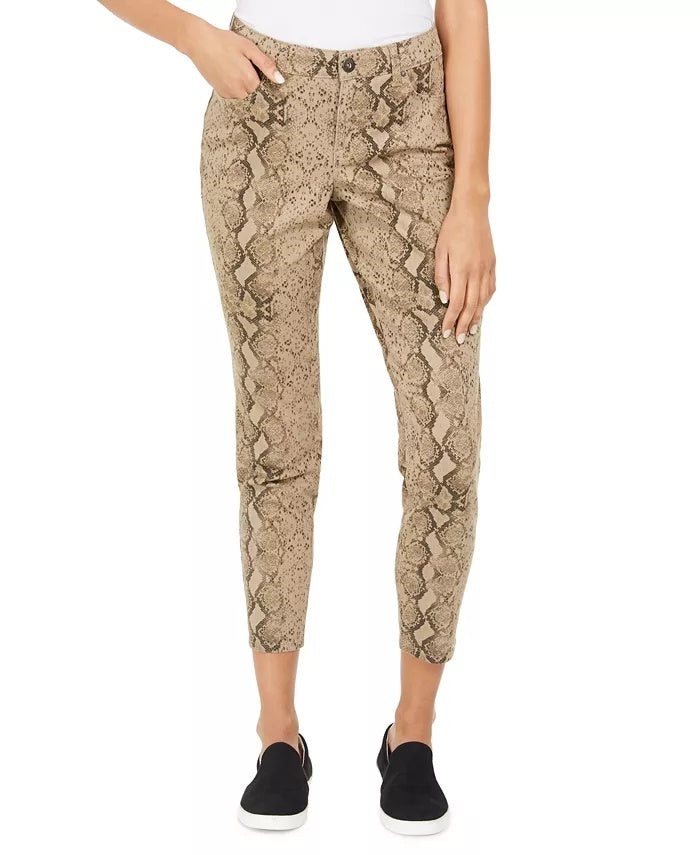 Style & Co Women's Curvy Tummy Control Printed Skinny Jeans Brown Size 16