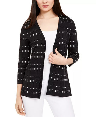 Alfani Women's Dot Stitch Open Front Cardigan Black Size Petite Small