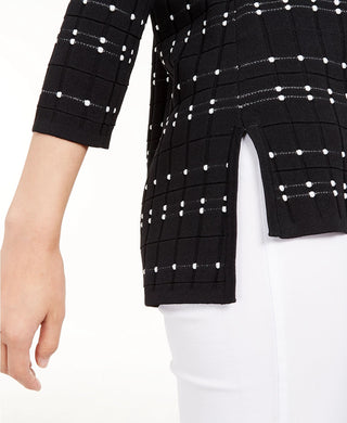 Alfani Women's Dot Stitch Open Front Cardigan Black Size Petite Small