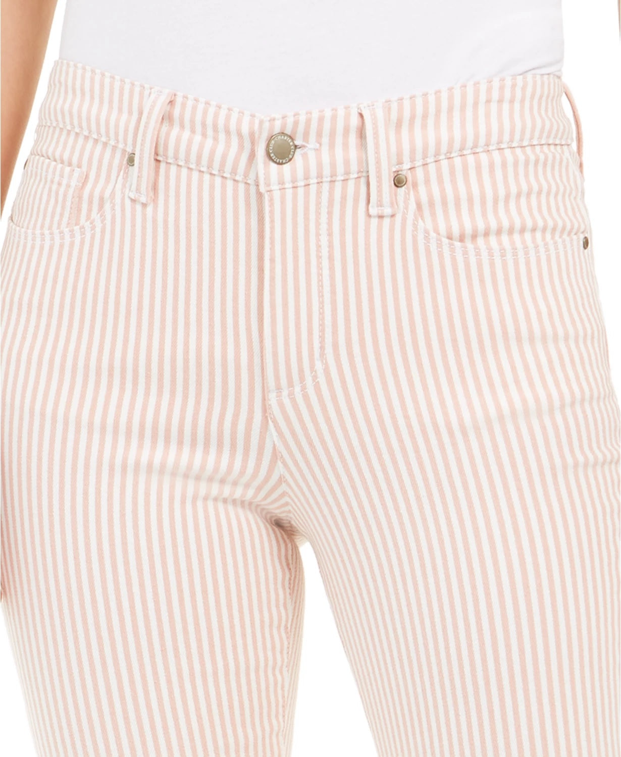 Charter Club Women's Printed Stripe Bristol Skinny Ankle Jeans Pink Size 8