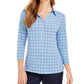 Charter Club Women's 3/4 Sleeve Printed Polo Top Blue Size X-Large