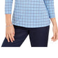 Charter Club Women's 3/4 Sleeve Printed Polo Top Blue Size X-Large