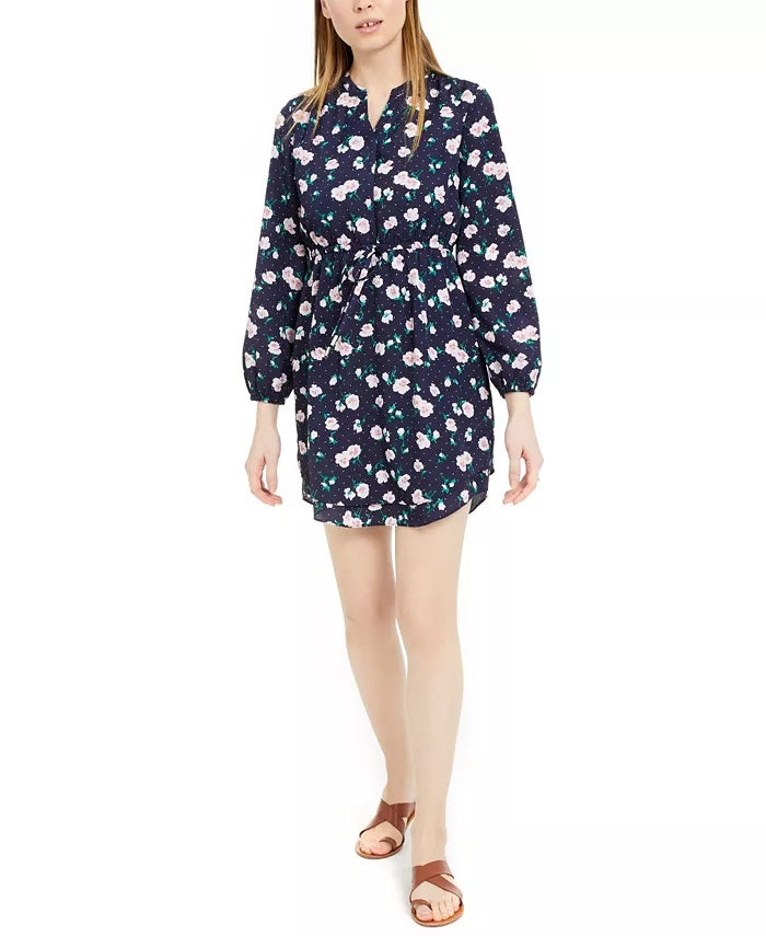 Maison Jules Women's Printed Double-Hem Split-Neck Dress Navy Size X-Large