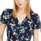 Maison Jules Women's Floral Print Split Sleeve Top Navy Size Small