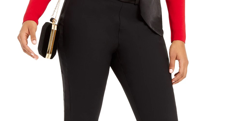 INC International Concepts Women's Bow-Detailed Tapered Ankle Pants Black Size 16