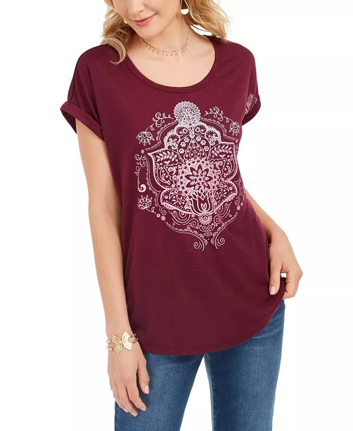 Style & Co Women's Graphic T-Shirt Purple Size Extra Small