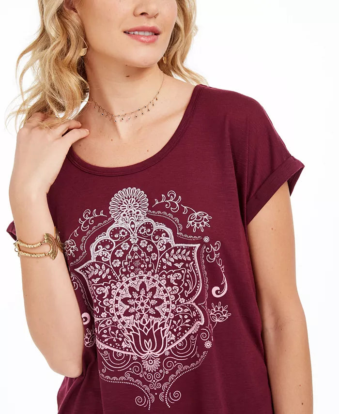 Style & Co Women's Graphic T-Shirt Purple Size Extra Small