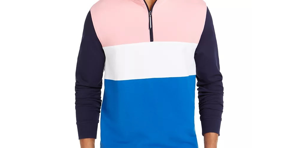 Club Room Men's Regular Fit Colorblocked 1/4 Zip Sweatshirt Pink Size Large