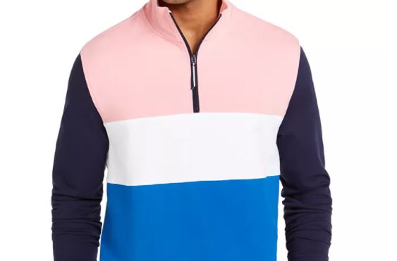 Club Room Men's Regular Fit Colorblocked 1/4 Zip Sweatshirt Pink Size Large