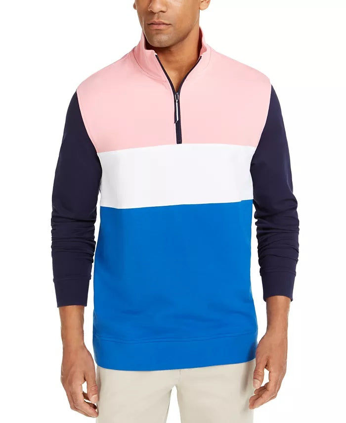 Club Room Men's Regular Fit Colorblocked 1/4 Zip Sweatshirt Pink Size Medium