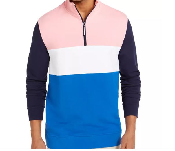 Club Room Men's Regular Fit Colorblocked 1/4 Zip Sweatshirt Pink Size Medium