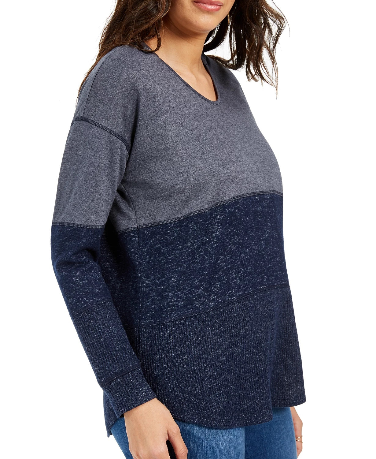 Style & Co Women's Colorblocked Hoodie Navy Size Large