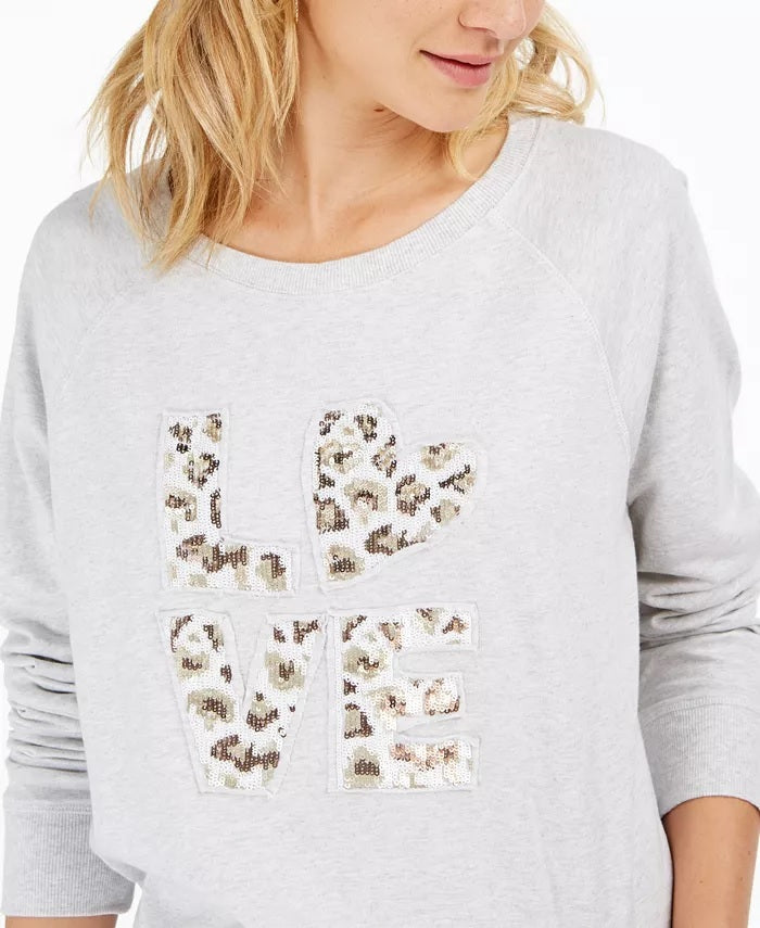 Style & Co Women's Cotton Graphic Sweatshirt Gray Size X-Large