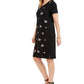 Karen Scott Women's Embroidered Split Neck Dress Black Size Large