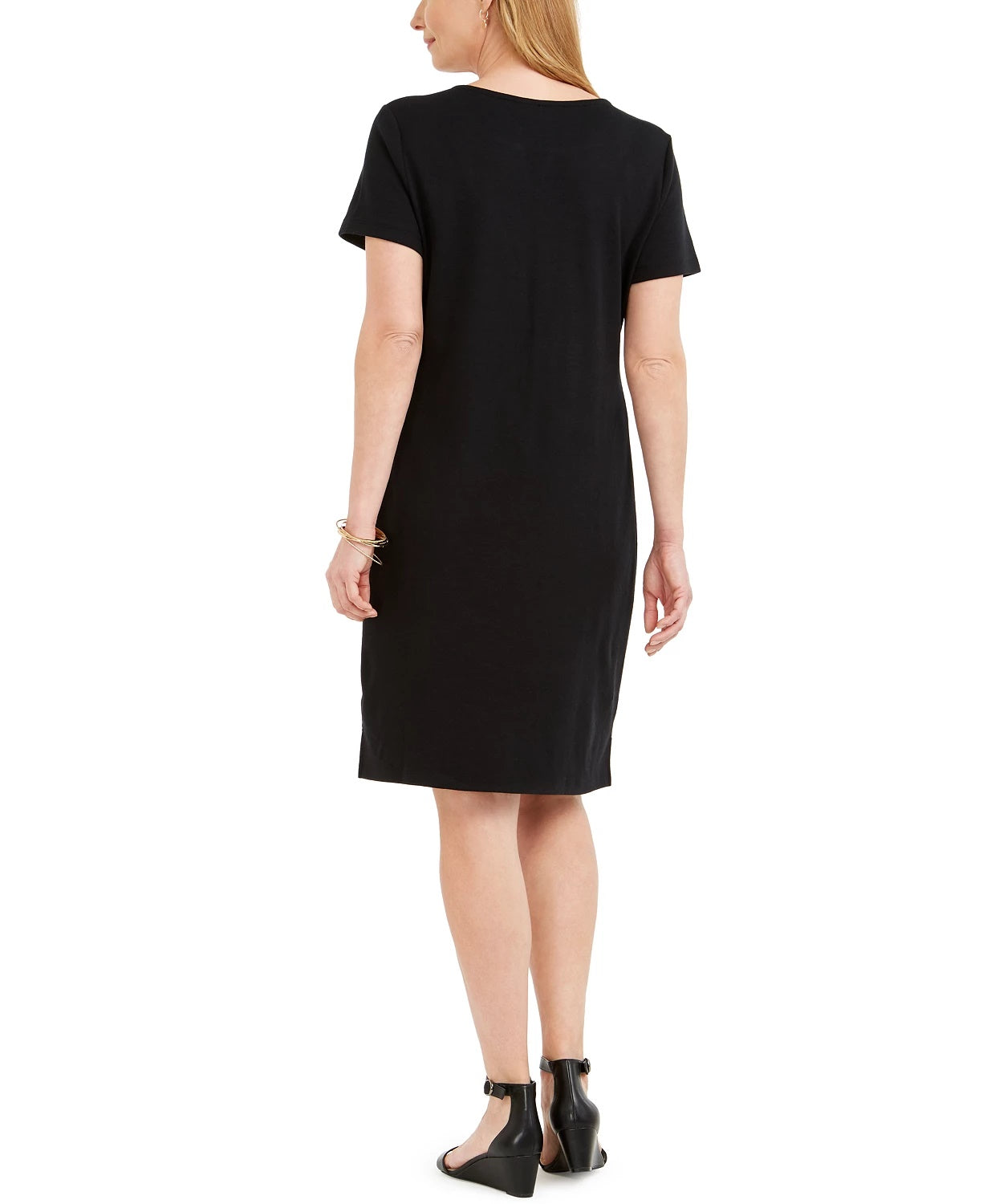 Karen Scott Women's Embroidered Split Neck Dress Black Size Large