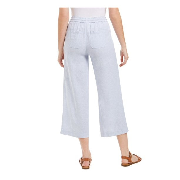 Style & Co Women's Wide-Leg Linen Cropped Pants Blue Size Medium