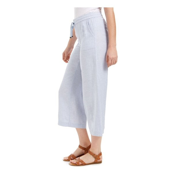 Style & Co Women's Wide-Leg Linen Cropped Pants Blue Size Medium