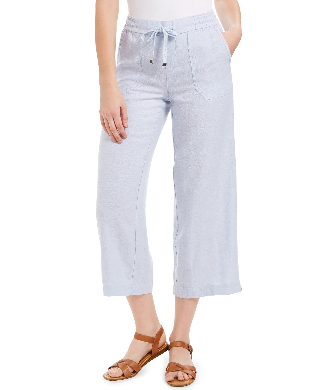 Style & Co Women's Wide-Leg Linen Cropped Pants Blue Size Extra Large