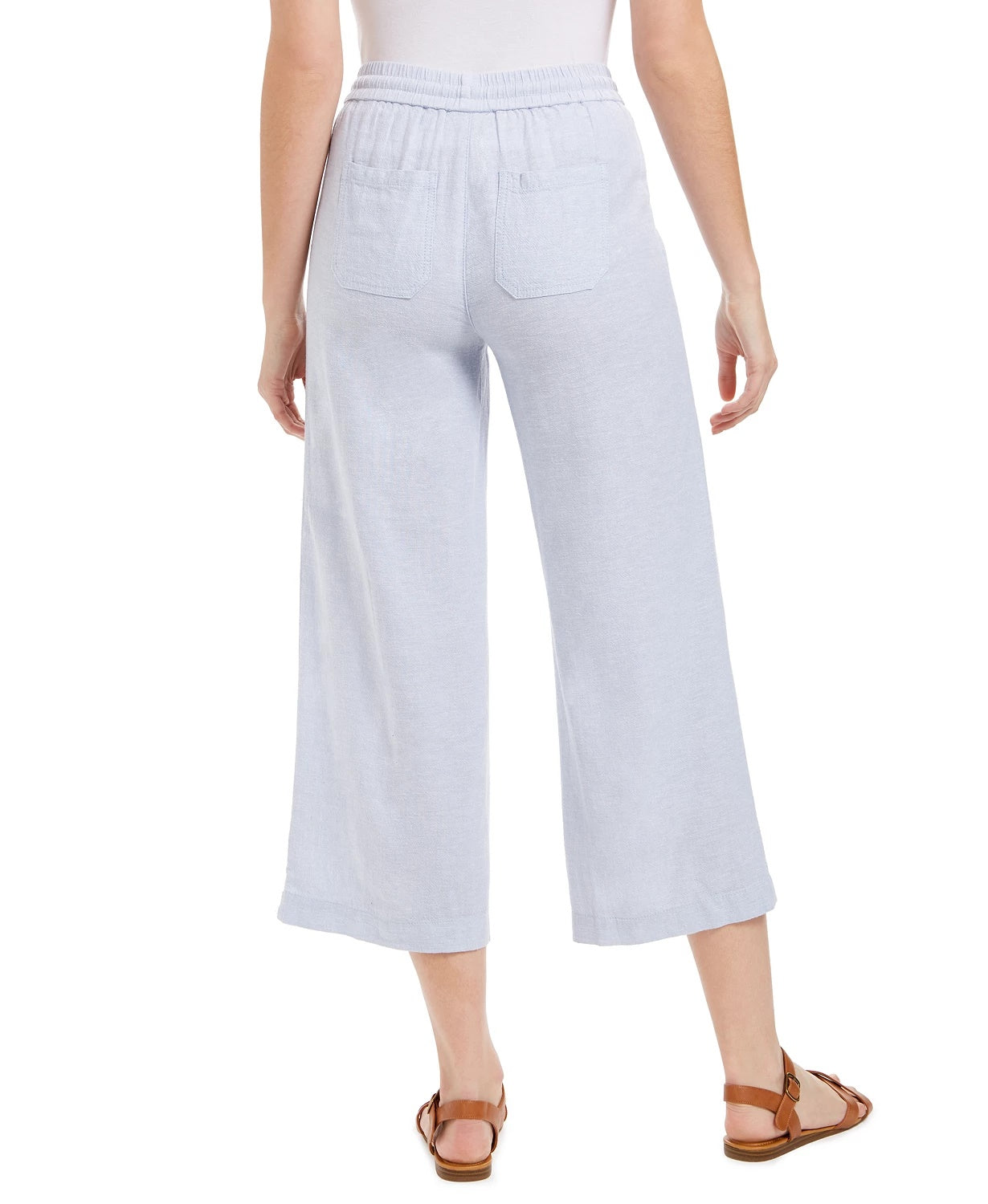 Style & Co Women's Wide-Leg Linen Cropped Pants Blue Size Extra Large