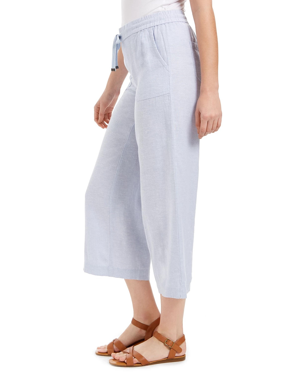 Style & Co Women's Wide-Leg Linen Cropped Pants Blue Size Extra Large