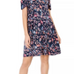 Style & Co Women's Printed Cold Shoulder Swing Dress Navy Size Medium