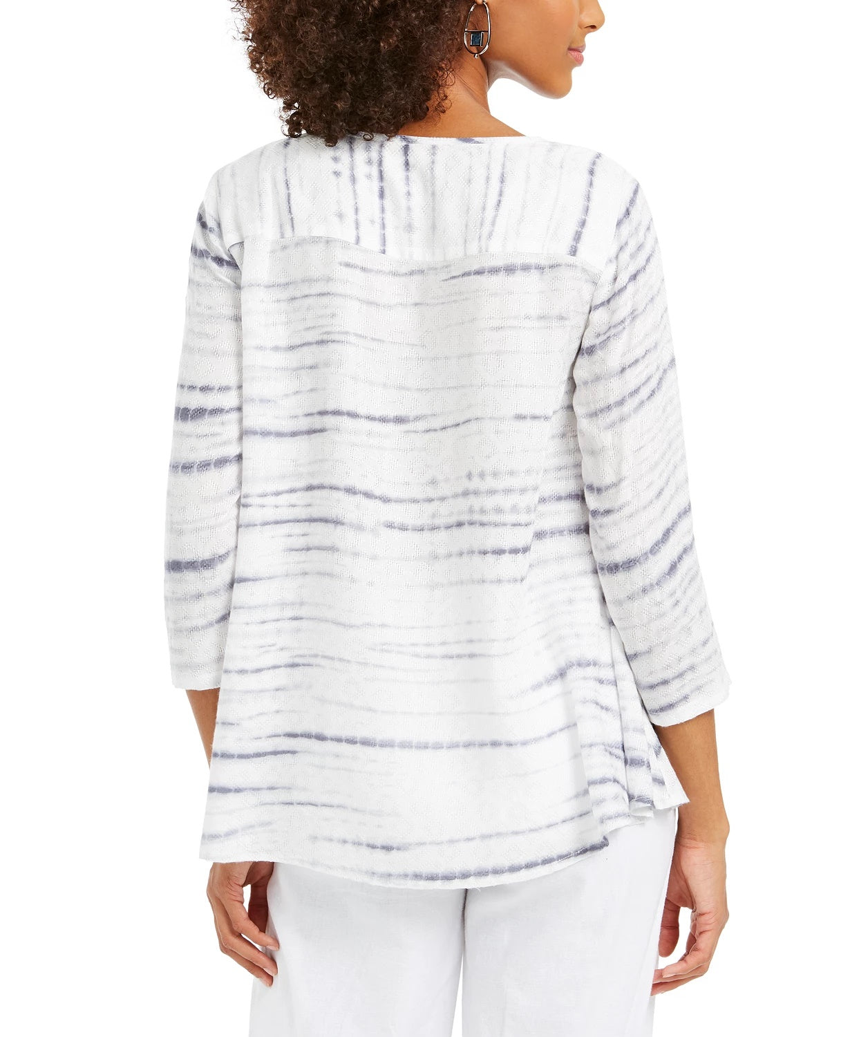 Style & Co Women's Printed Button-Down Swing Top Navy Size Small