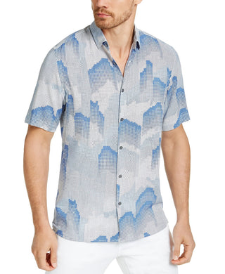 Alfani Men's Fallen Geo Print Shirt Navy Size Large