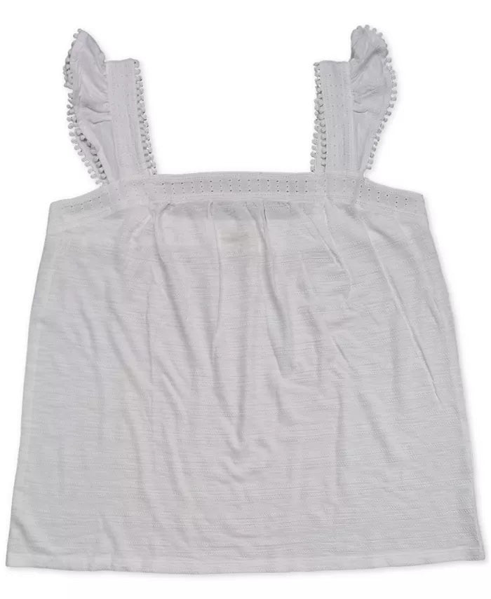 Style & Co Women's Embroidered Flutter Strap Tank Top White Size X-Small