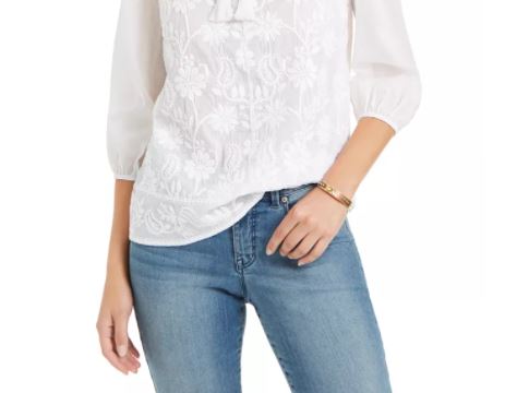 Style & Co Women's Cotton Peasant Blouse White Size Large